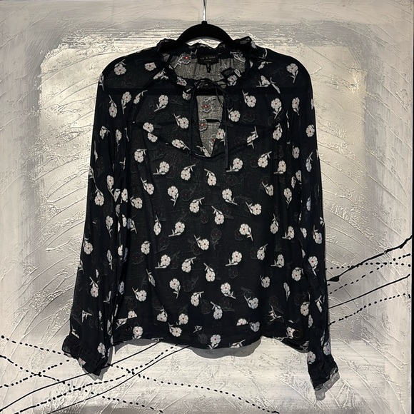 rag & bone Tops - Rag & Bone Sheer Floral Silk Blouse Top Size S Blue & White